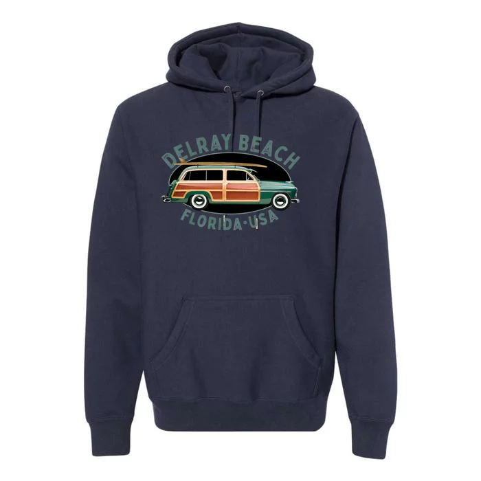 Vintage Delray Beach Florida Surfing Premium Hoodie