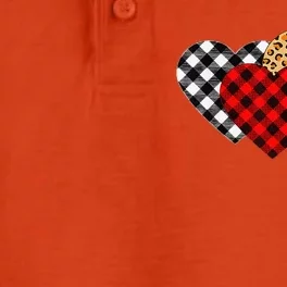 Valentine's Day Buffalo Plaid, Leopard Print Hearts Dry Zone Grid Performance Polo