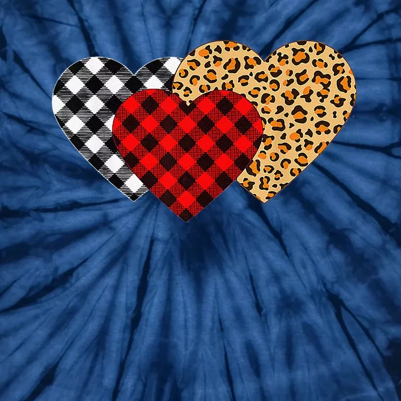 Valentine's Day Buffalo Plaid, Leopard Print Hearts Tie-Dye T-Shirt