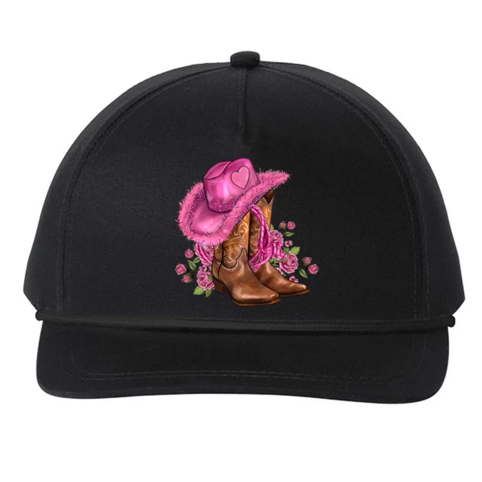 Valentines Day Boots Cow Hat And Roses Valentines Day Gift Snapback Five-Panel Rope Hat