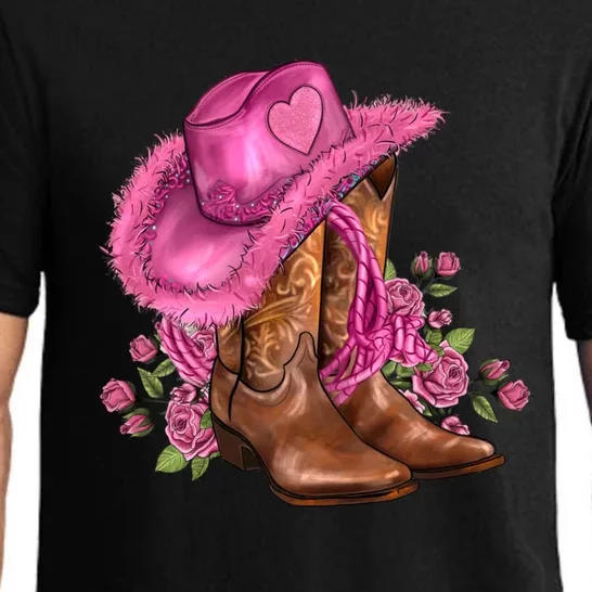 Valentines Day Boots Cow Hat And Roses Valentines Day Gift Pajama Set