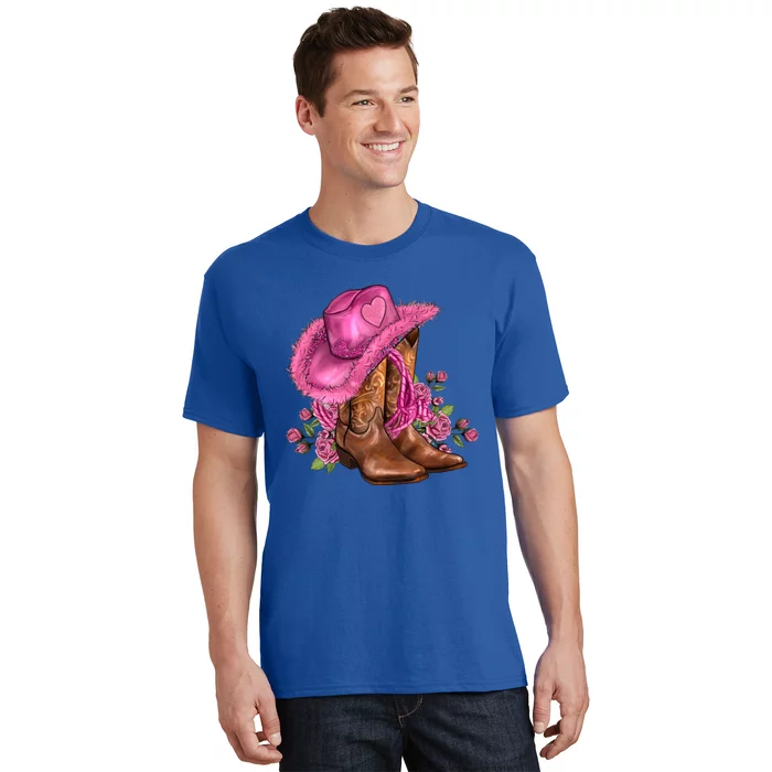 Valentines Day Boots Cow Hat And Roses Valentines Day Gift T-Shirt