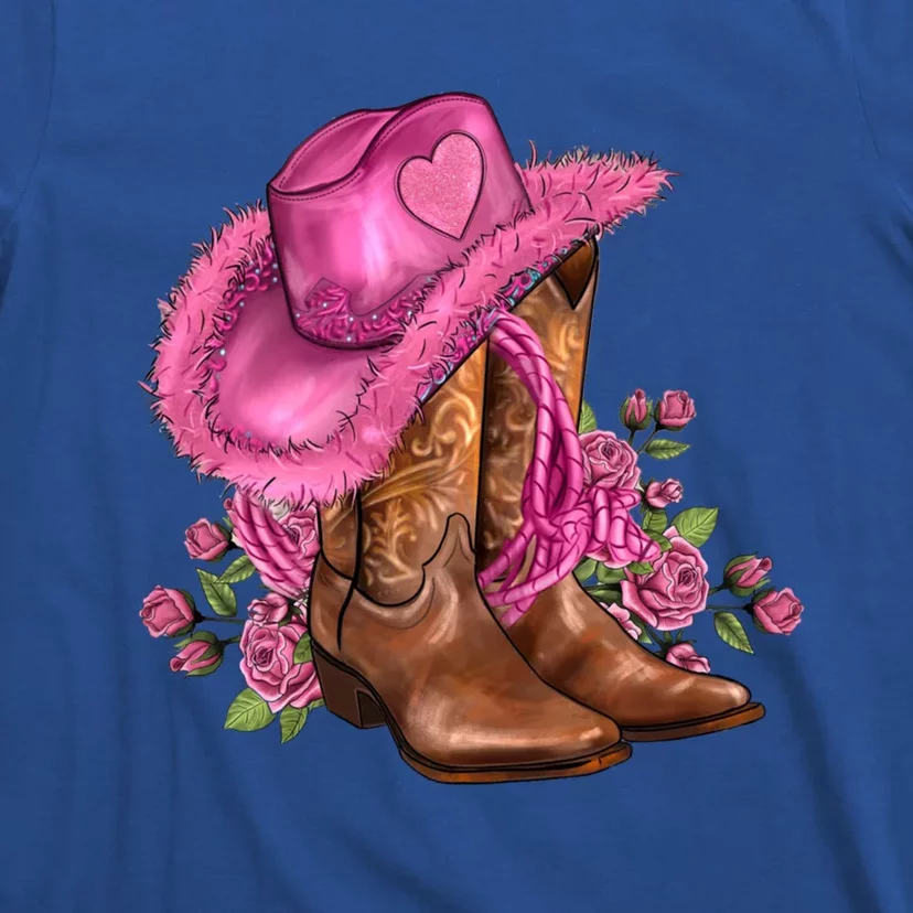 Valentines Day Boots Cow Hat And Roses Valentines Day Gift T-Shirt