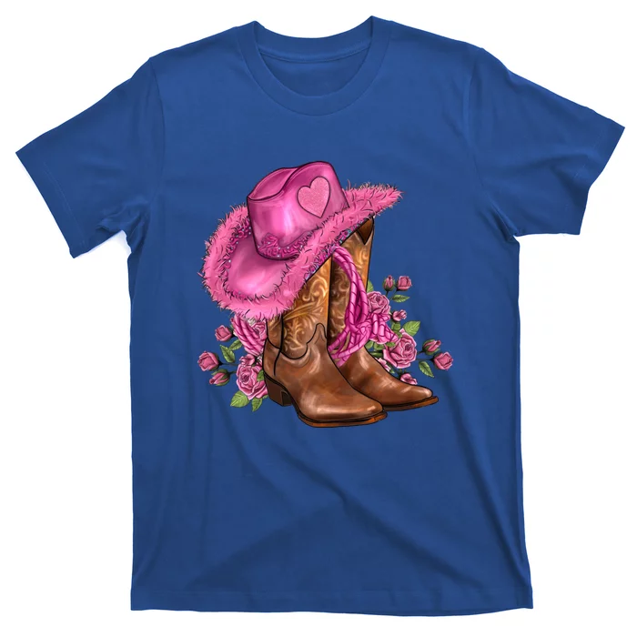 Valentines Day Boots Cow Hat And Roses Valentines Day Gift T-Shirt