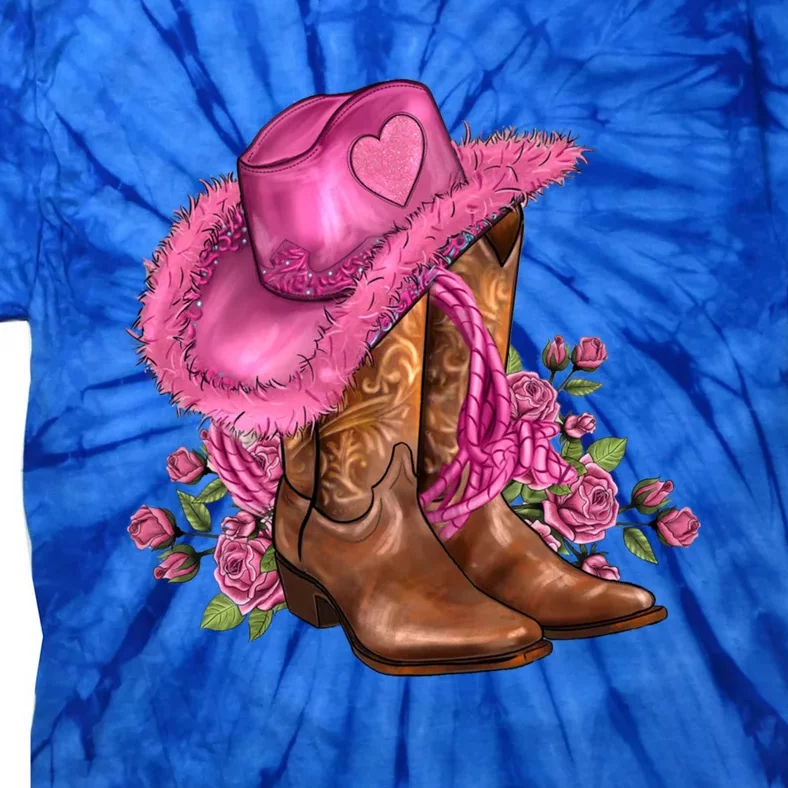 Valentines Day Boots Cow Hat And Roses Valentines Day Gift Tie-Dye T-Shirt