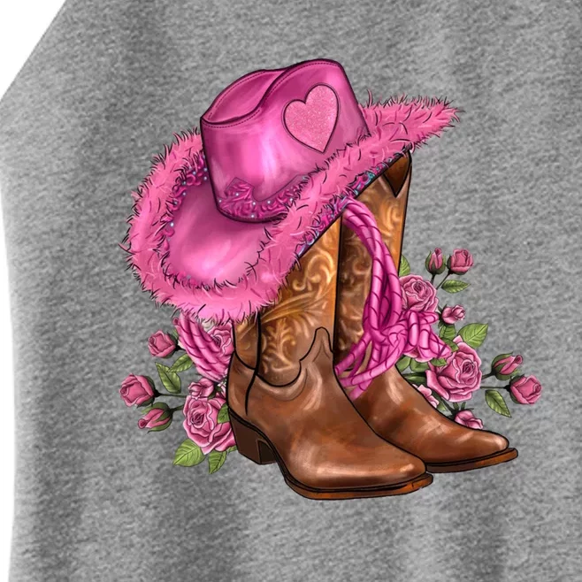 Valentines Day Boots Cow Hat And Roses Valentines Day Gift Women’s Perfect Tri Rocker Tank