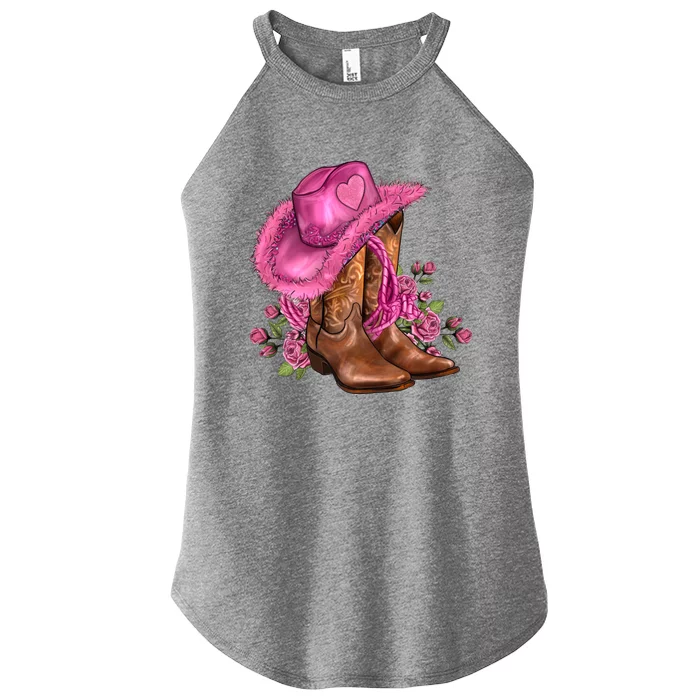 Valentines Day Boots Cow Hat And Roses Valentines Day Gift Women’s Perfect Tri Rocker Tank