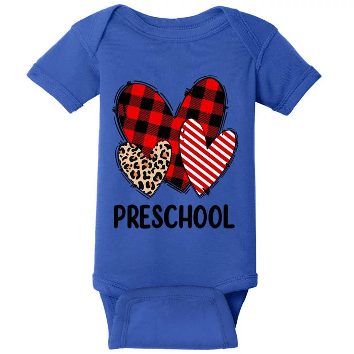 Valentines Day Buffalo Plaid Leopard Preschool Teacher Funny Gift Funny Gift Baby Bodysuit