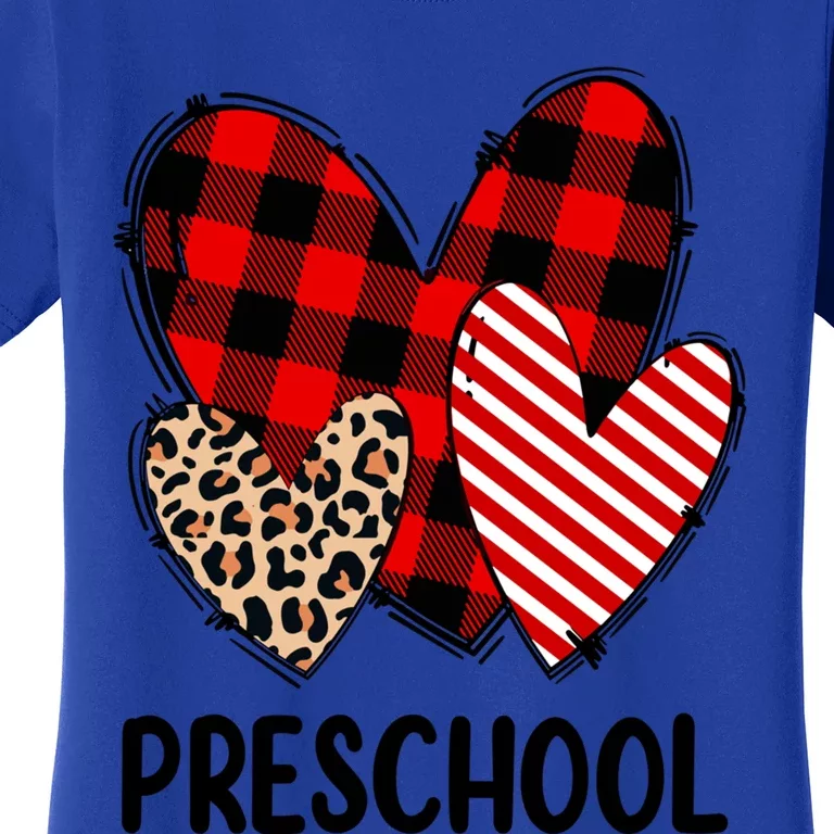 Valentines Day Buffalo Plaid Leopard Preschool Teacher Funny Gift Funny Gift Women's T-Shirt