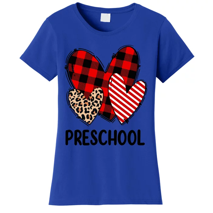 Valentines Day Buffalo Plaid Leopard Preschool Teacher Funny Gift Funny Gift Women's T-Shirt