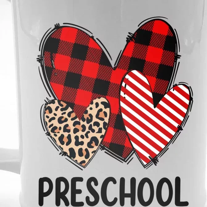 Valentines Day Buffalo Plaid Leopard Preschool Teacher Funny Gift Funny Gift Front & Back Beer Stein