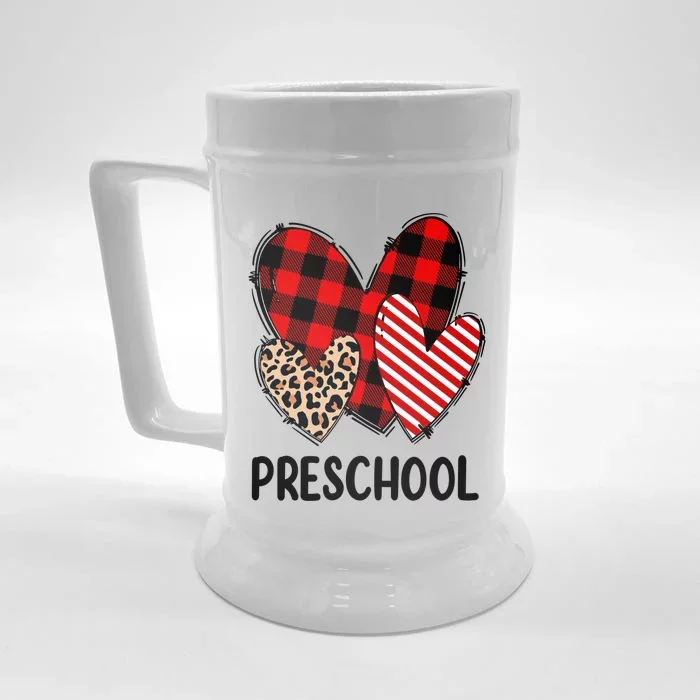 Valentines Day Buffalo Plaid Leopard Preschool Teacher Funny Gift Funny Gift Front & Back Beer Stein