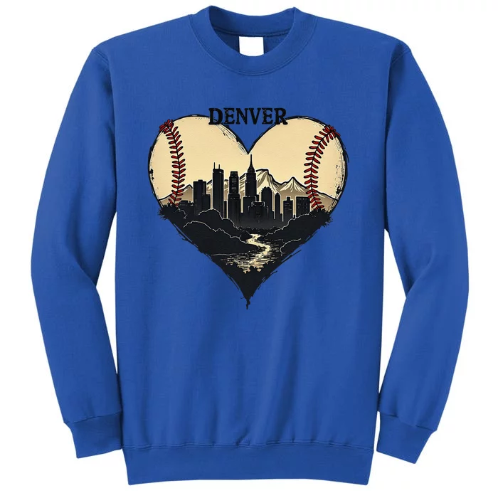 Vintage Denver Baseball Heart With Skyline Tall Sweatshirt