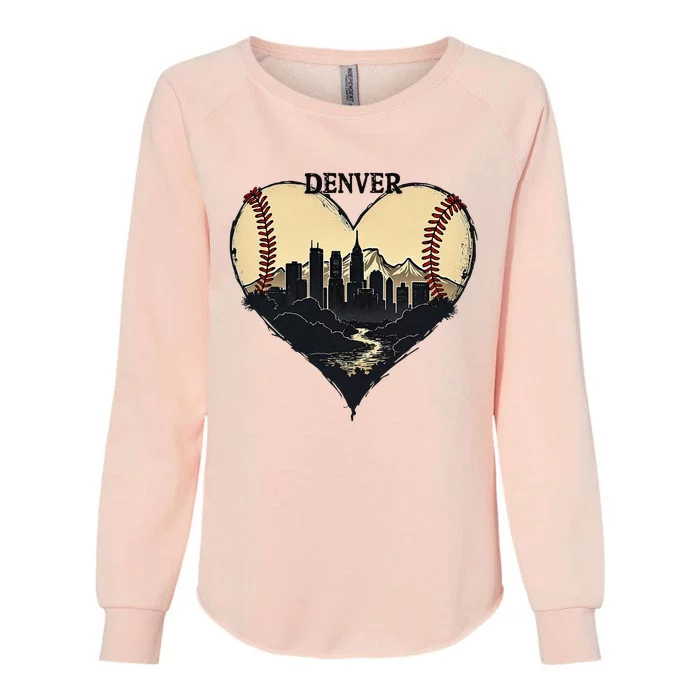 Vintage Denver Baseball Heart With Skyline Womens California Wash Sweatshirt