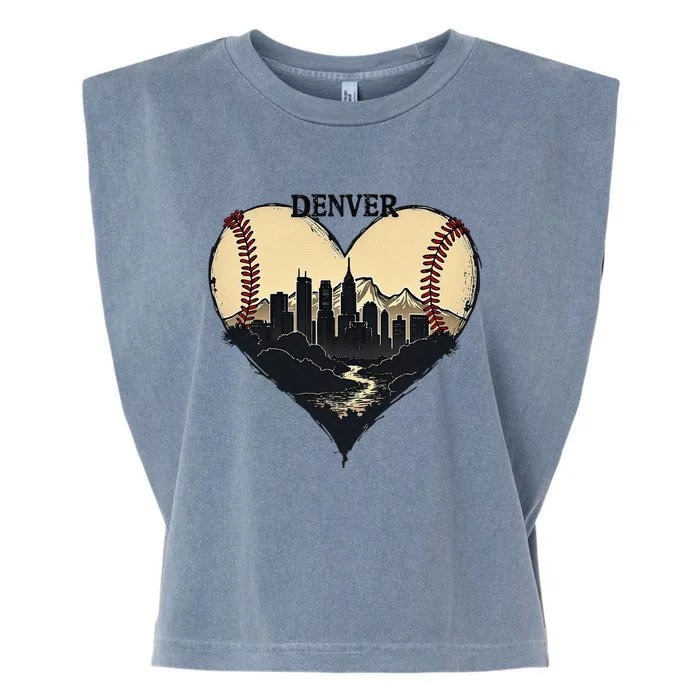 Vintage Denver Baseball Heart With Skyline Garment-Dyed Women's Muscle Tee