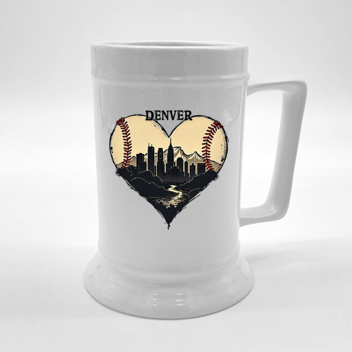 Vintage Denver Baseball Heart With Skyline Front & Back Beer Stein