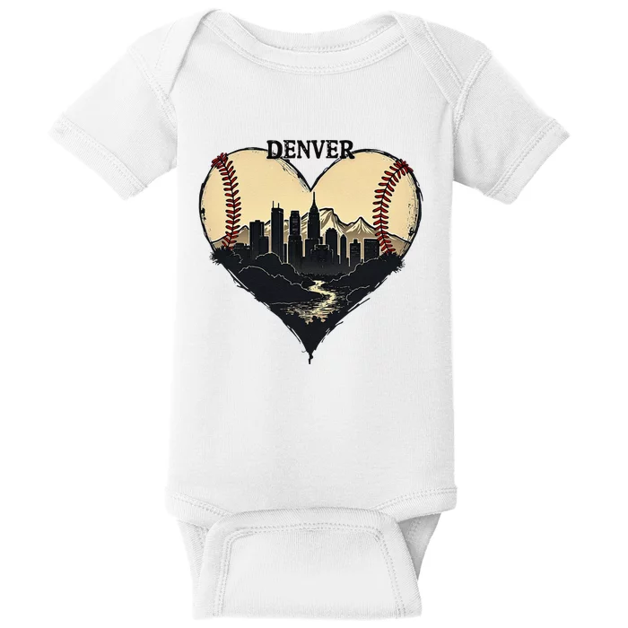 Vintage Denver Baseball Heart With Skyline Baby Bodysuit