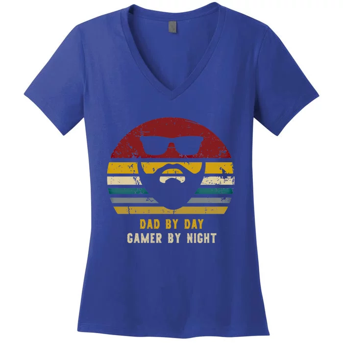 Vintage Dad By Day Gamer By Night Rad Dad Cute Gift Women's V-Neck T-Shirt