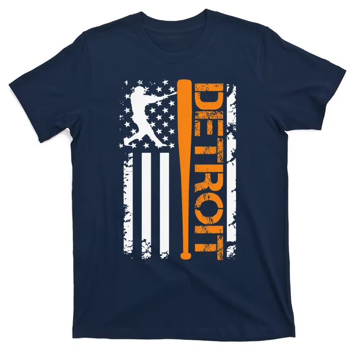 Vintage Detroit Baseball American Us Flag T-Shirt