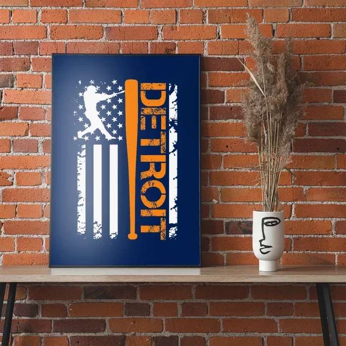 Vintage Detroit Baseball American Us Flag Poster