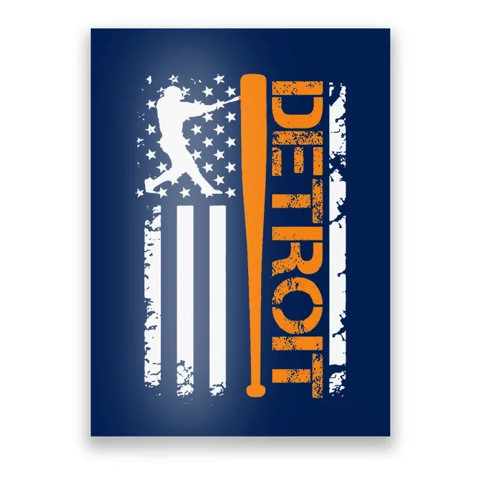 Vintage Detroit Baseball American Us Flag Poster