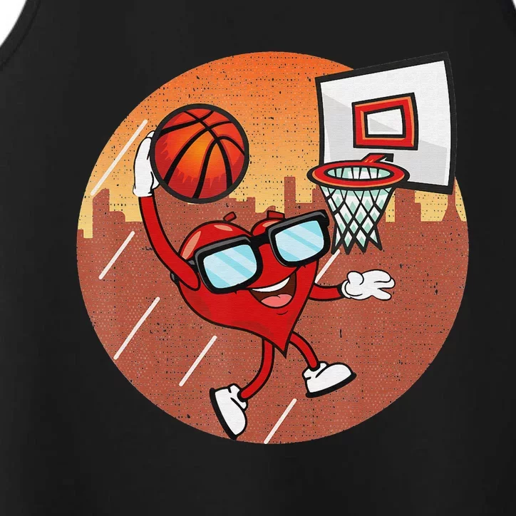 Valentines Day Basketball Heart Dunking Ball Performance Tank