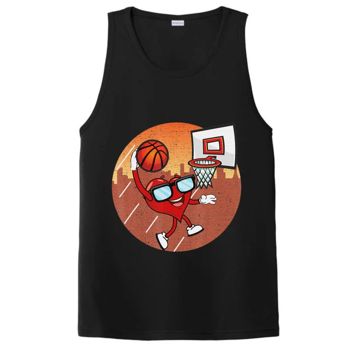 Valentines Day Basketball Heart Dunking Ball Performance Tank