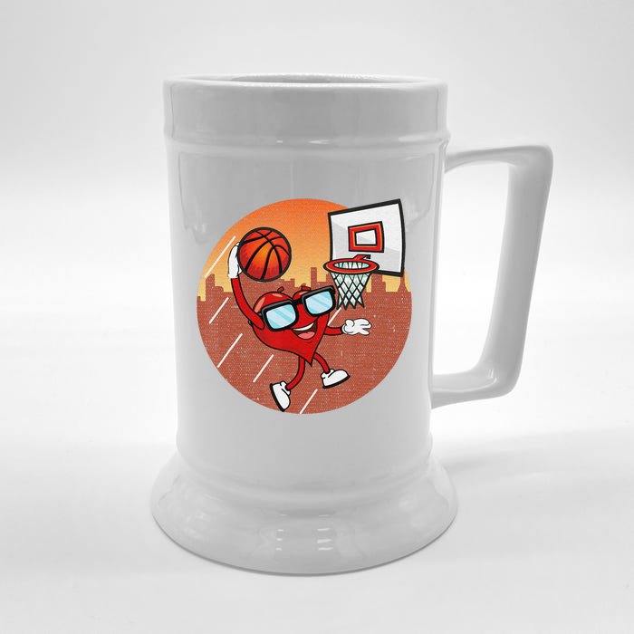 Valentines Day Basketball Heart Dunking Ball Front & Back Beer Stein