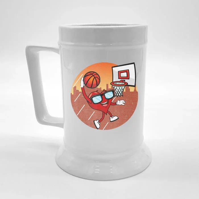 Valentines Day Basketball Heart Dunking Ball Front & Back Beer Stein