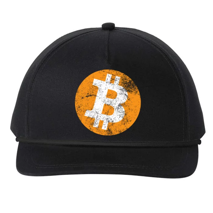 Vintage Distressed Bitcoin Logo Snapback Five-Panel Rope Hat