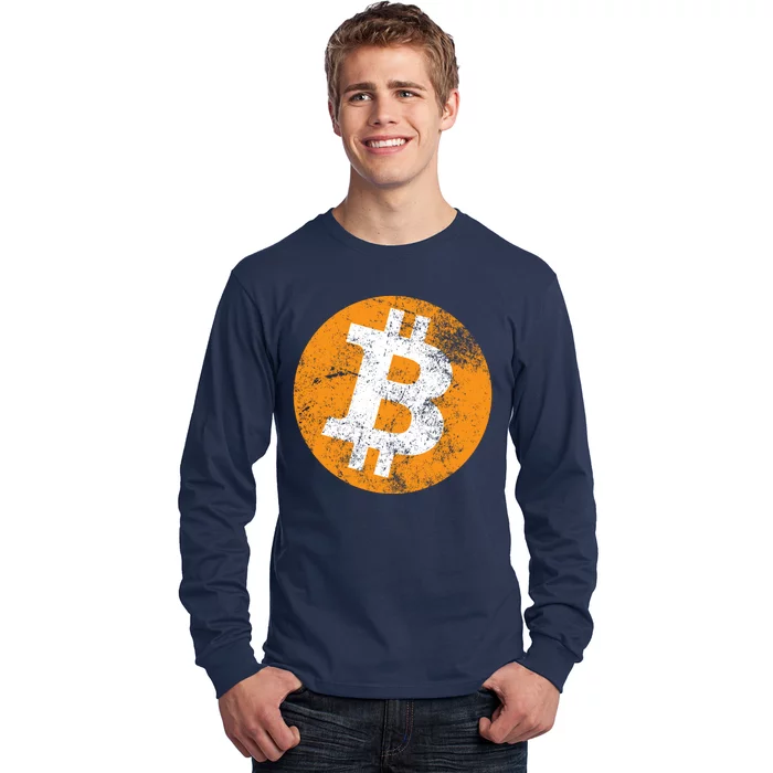 Vintage Distressed Bitcoin Logo Long Sleeve Shirt