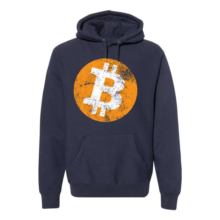 Vintage Distressed Bitcoin Logo Premium Hoodie