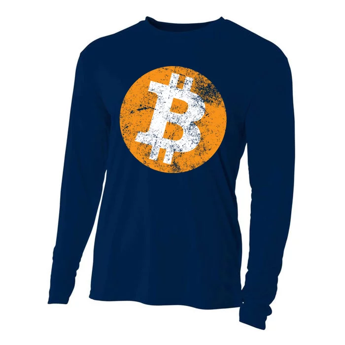 Vintage Distressed Bitcoin Logo Cooling Performance Long Sleeve Crew