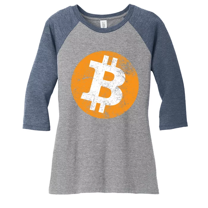 Vintage Distressed Bitcoin Logo Women's Tri-Blend 3/4-Sleeve Raglan Shirt