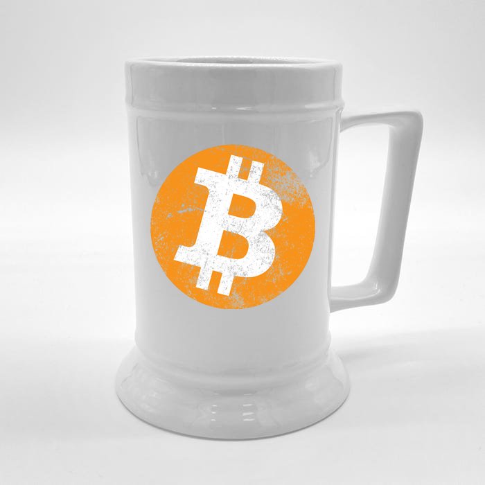 Vintage Distressed Bitcoin Logo Front & Back Beer Stein