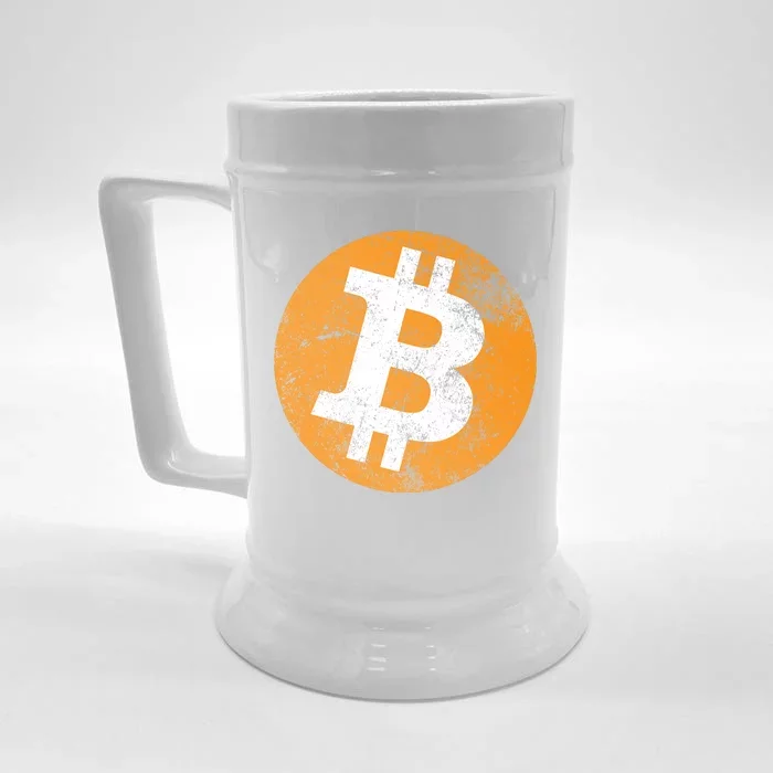 Vintage Distressed Bitcoin Logo Front & Back Beer Stein