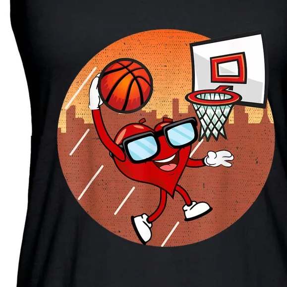 Valentines Day Basketball Heart Dunking Ball Ladies Essential Flowy Tank