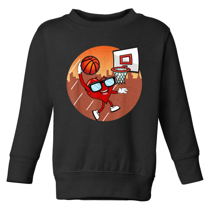 Valentines Day Basketball Heart Dunking Ball Toddler Sweatshirt