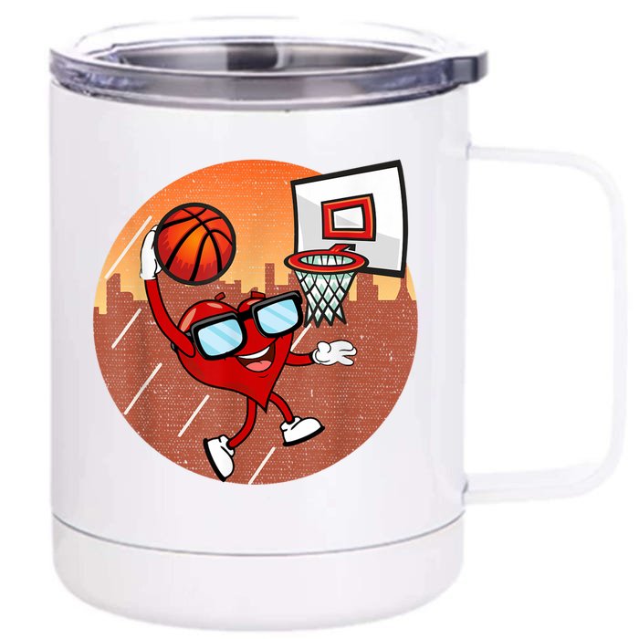 Valentines Day Basketball Heart Dunking Ball Front & Back 12oz Stainless Steel Tumbler Cup