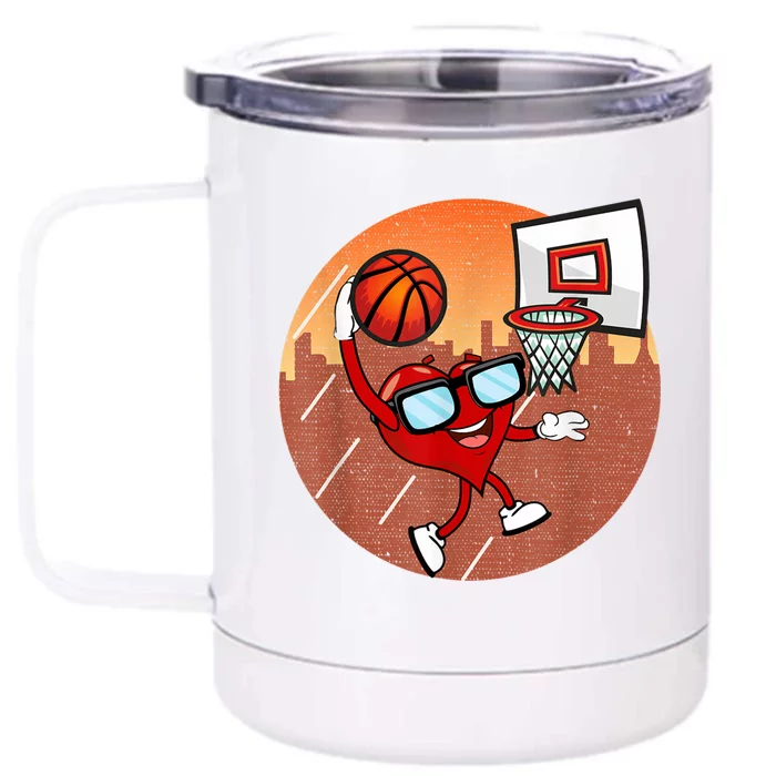 Valentines Day Basketball Heart Dunking Ball Front & Back 12oz Stainless Steel Tumbler Cup