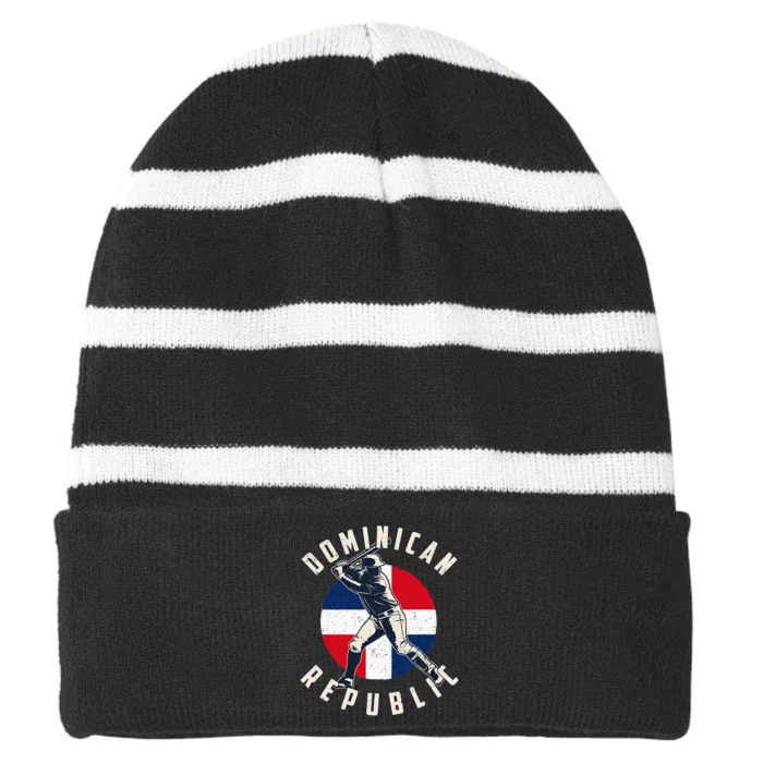 Vintage Dominican Baseball Batter Dominican Striped Beanie with Solid Band