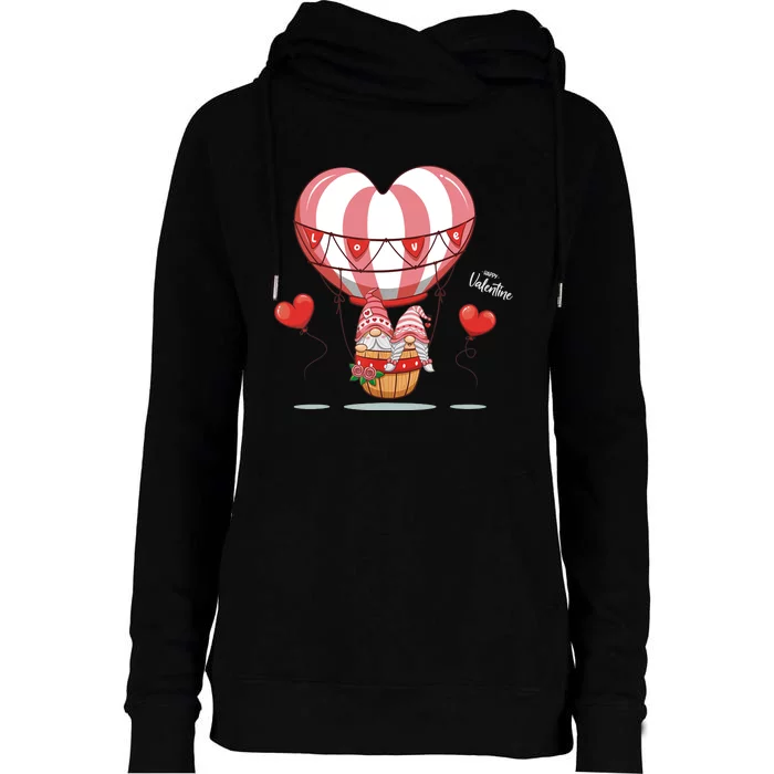 Valentines Day Balloon With Gnome Baby Boy Valentines Day Womens Funnel Neck Pullover Hood