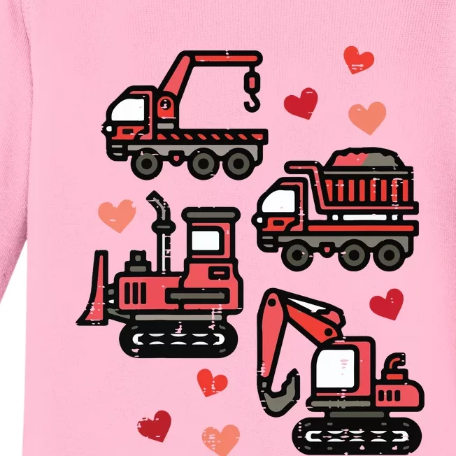 Valentines Day Construction Trucks Funny Baby Long Sleeve Bodysuit