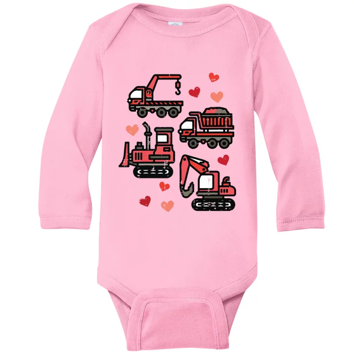 Valentines Day Construction Trucks Funny Baby Long Sleeve Bodysuit