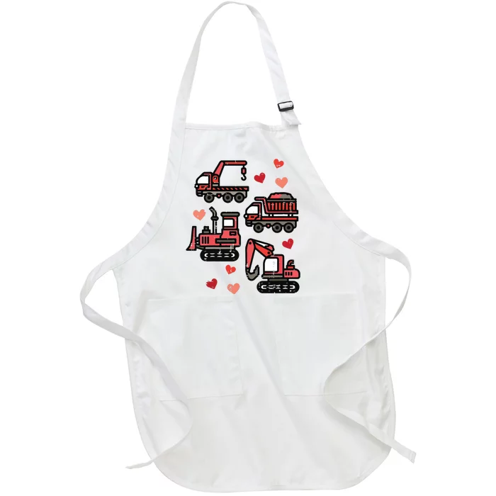 Valentines Day Construction Trucks Funny Full-Length Apron With Pocket