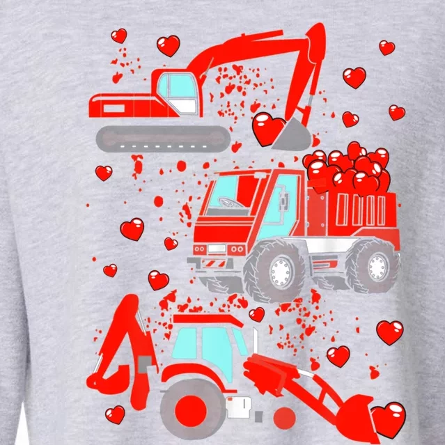 Valentine's Day Construction Truck Vehicle Red Hearts Gift Cropped Pullover Crew