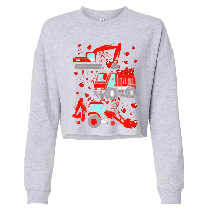 Valentine's Day Construction Truck Vehicle Red Hearts Gift Cropped Pullover Crew