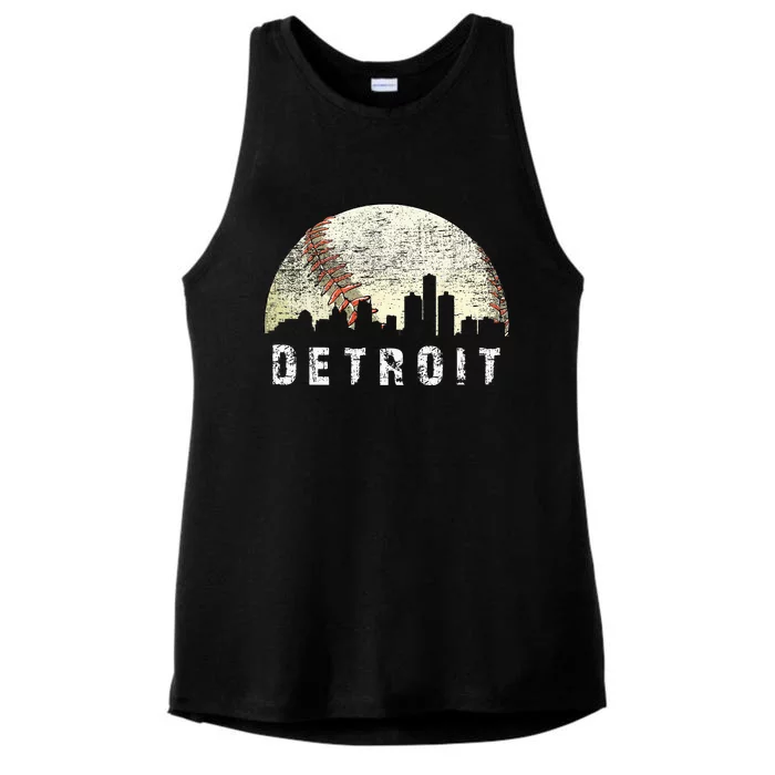 Vintage Detroit Cityscape Baseball Lover Men Women Kids Ladies Tri-Blend Wicking Tank