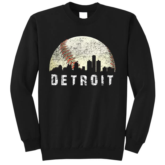 Vintage Detroit Cityscape Baseball Lover Men Women Kids Tall Sweatshirt