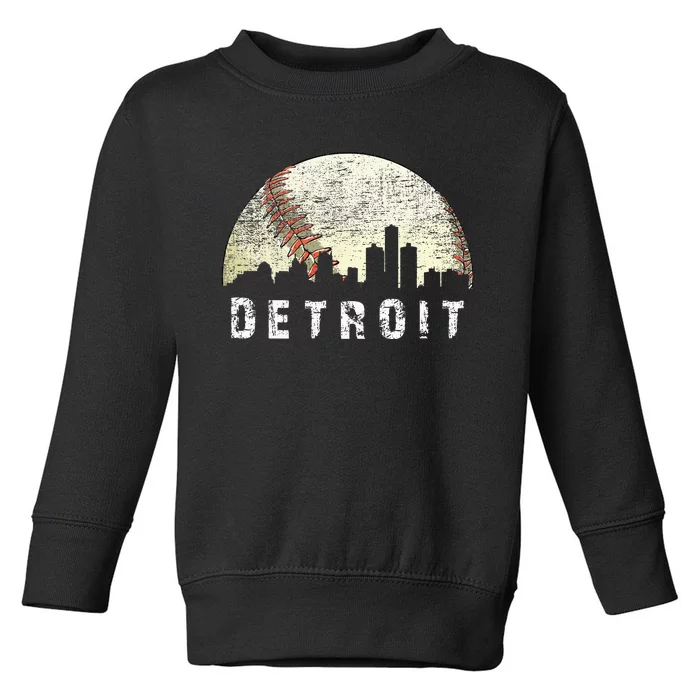 Vintage Detroit Cityscape Baseball Lover Men Women Kids Toddler Sweatshirt